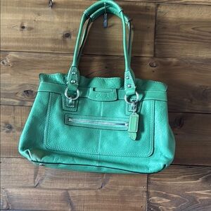 Coach Green Shoulder Bag with Silver Accents
